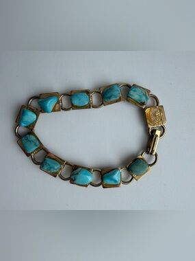 Gold-Tone Bracelet with Blue Turquoise Stones
